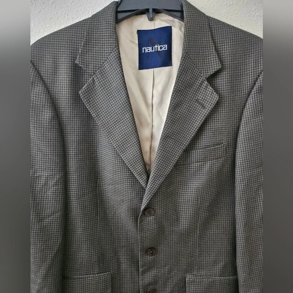 Nautica Men's Brown Elegant Formal Plaid Business occasion Blazer Jacket Size